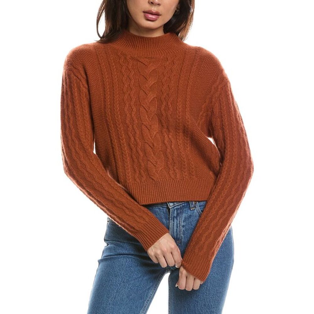 The Cashmere Project Womens  Cropped Mixed Cable Mock Neck Sweater, Red